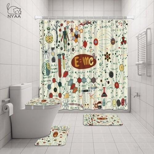 Waterproof Polyester 180x180cm 3D Mathematical Formula Equation Shower Curtains Waterproof Mat Set Pedestal Rug Lid Toilet Cover