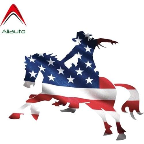 Aliauto Funny Car Sticker American Flag Cowboy Horse Decor PVC Decal Cover Scratches for Renault Captur Lacetti Skoda ,11cm*9cm