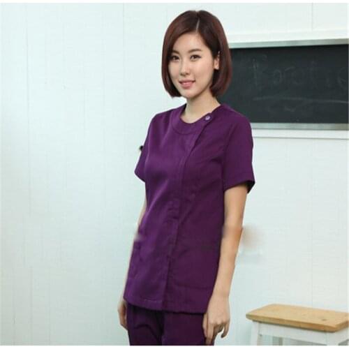 Korean style WoMens purple Summer Short sleeve Beautician uniform Waiter work clothes Front desk lady uniform