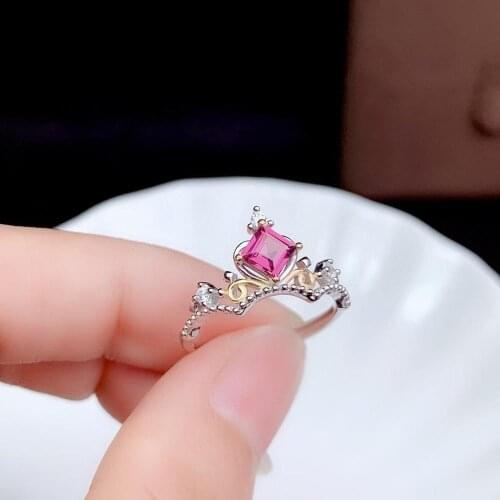 Crown style classic natural garnet ring for women silver jewelry square natural gem real 925 silver girl birthday gift big sale
