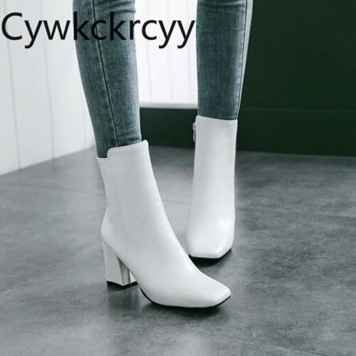 Winter The New fashion Square head Thick heel Martin Women boots Simple temperament Plus velvet Keep warm High heel Women boots