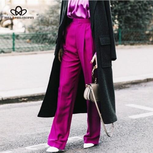Bella philosophy 2019 autumn Long Pants Female High Waist Solid Straight Trousers For Women Large Size Casual Fashion Clothes