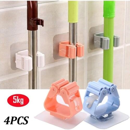 1/2/3/4PCS Multi-Purpose Adhesive Hooks Wall Mounted Mop Holder RackBrush Broom Hanger Kitchen bathroom Storage Tool