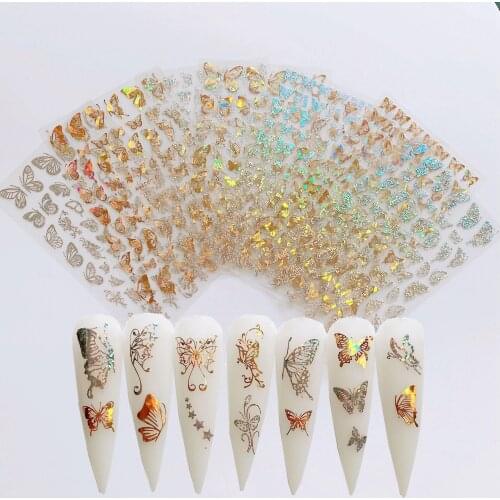 1pc Holographic 3d Butterfly Nail Art Stickers Adhesive Sliders Colorful Diy Golden Nail Transfer Decals Foils Wraps Decorations