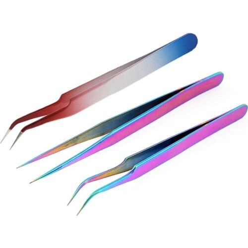1 PCS Gradient Rainbow Straight Curved Tweezer Stainless Steel Nail Sticker Rhinestone Picker Eye Makeup Nail Art Tool #256357