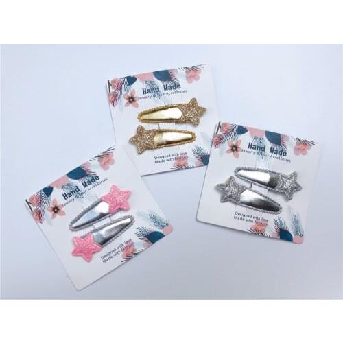 15pairs ins Boutique Fashion Cute Glitter Star Barrettes Solid Glossy Leather Hairpins Snap Clips Princess Hair Accessories