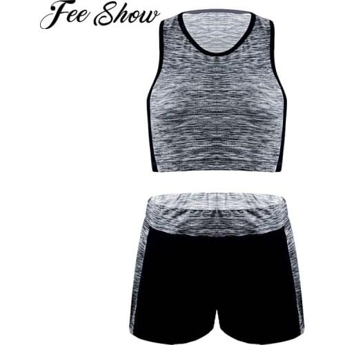 2Pcs Sports Suit Running Set Yoga Outfit Summer Activewear Racer Back Vest Tops and Shorts Workout Clothes Kids Girls Sportswear