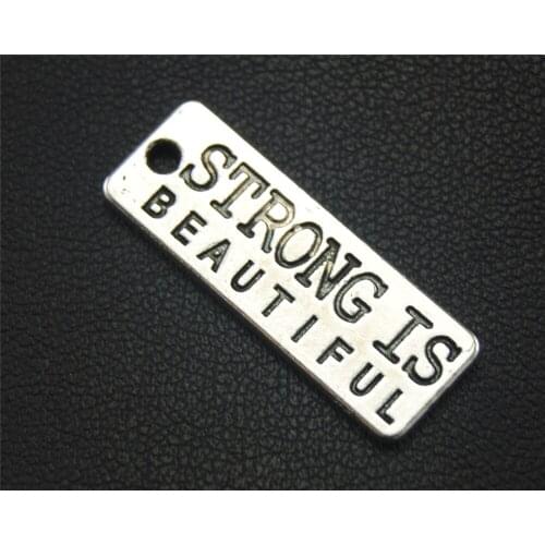 5pcs Silver Color Strong Is Beautiful Charm Jewelry Making DIY Handmade Craft 27X10mm A1765