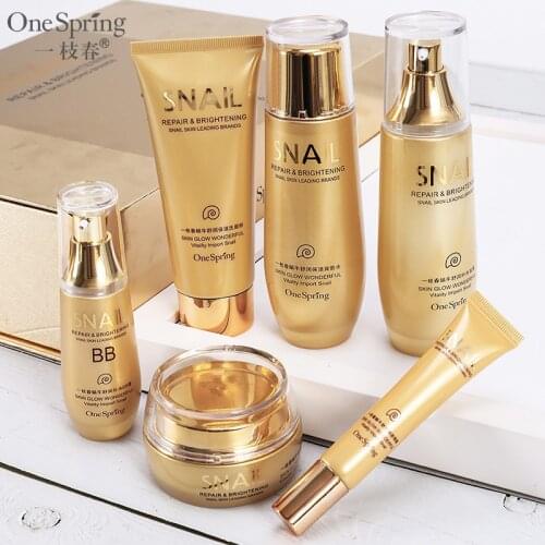 6pcs spring snail cattle solution set box of six sets of moisturizing and brightening facial skin care cosmetics set