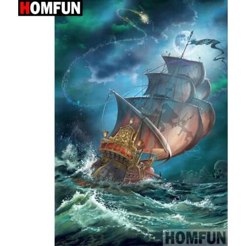 HOMFUN Full Square/Round Drill 5D DIY Diamond Painting "Boat scenery" Embroidery Cross Stitch 5D Home A07850