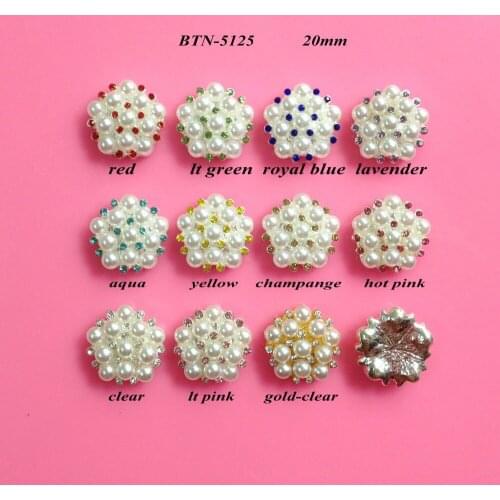 Free shipping 20mm 50PCS/lot flatback pearl rhinestone button for hair accessory (BTN-5125)