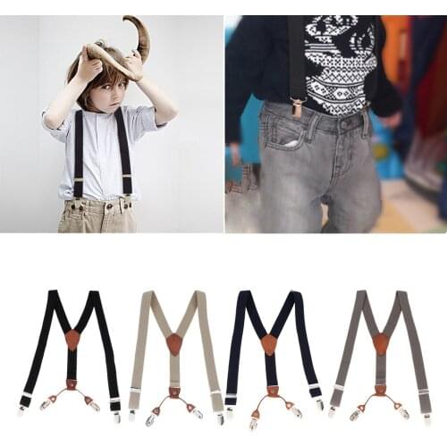 Toddler Kids Boys 4 Clips Adjustable Trousers Suspenders Children Striped Elastic Clip-on Braces Y-Strap for Party