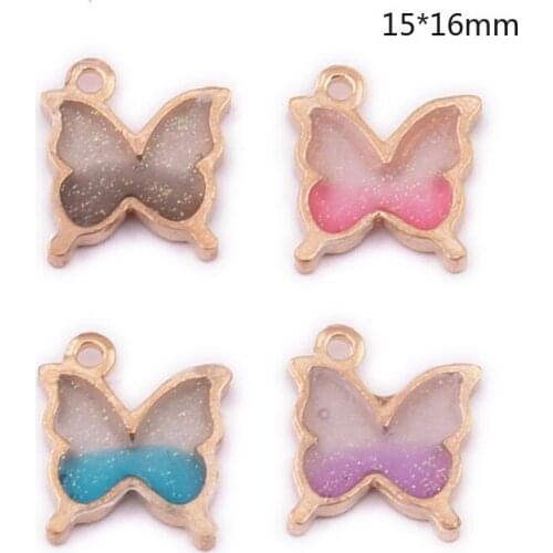 20pcs/Lot Double Side Butterfly Shape Alloy Enamel Charms 15*16mm Jewelry Accessories Earrings Pendants