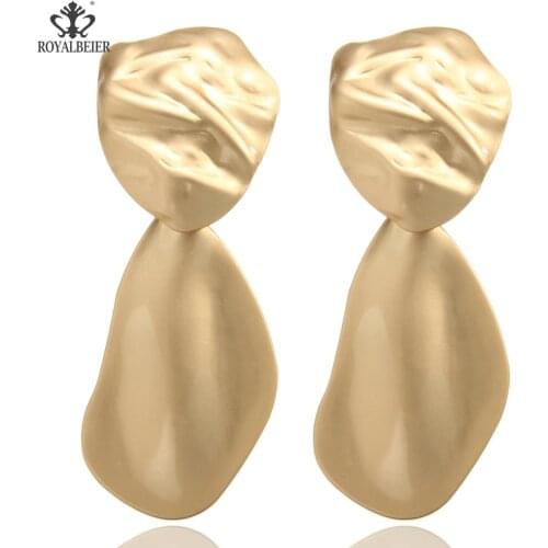 ROYALBEIER Ersonality Wild Atmospheric Earrings Women Exaggerated Retro Metal Long Earrings Female Temperament Fashion Earrings