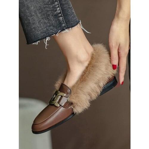 EshtonShero Womens Shoes Winter Women Boots Warm Fur Plush Lady Casual Shoes Slip On Fashion Low Heels Fur Platform Leather