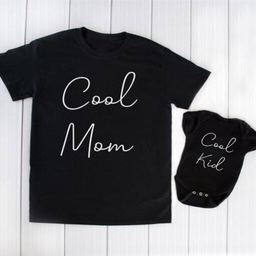 Cool Mom and Cool Kid Mommy + Me Tshirt+ Baby Romper Summer Short Sleeve Family Clothes Moomy and Daughter/son Tops