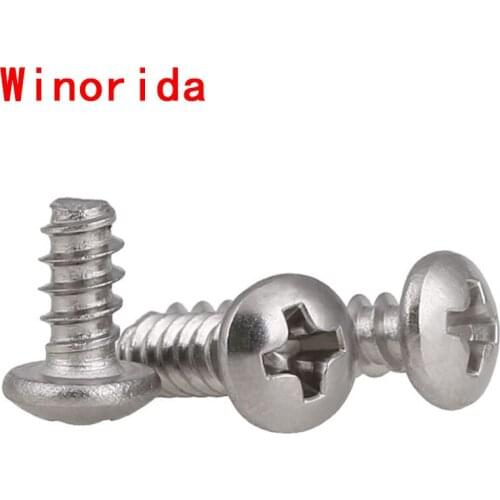 GuHua 304 Stainless Steel Cross Round Head Flat Tail Self Tapping Screws PB Philips Pan Head Flat End Wood Screw M1.4-M2 50pcs