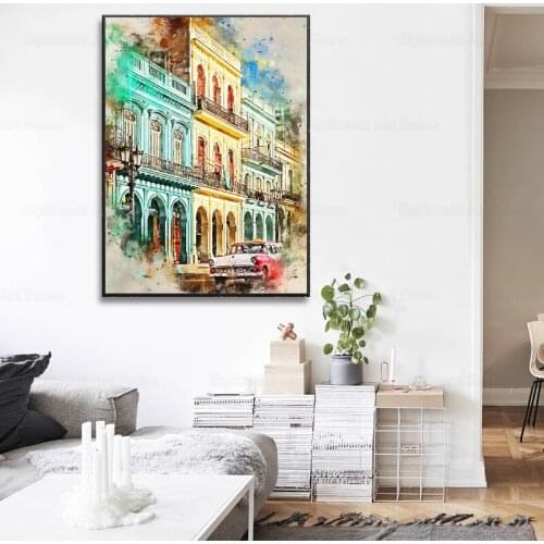 Cuba in Watercolor Art Canvas Poster Home Decor Painting