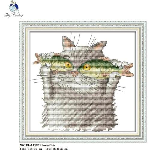 Joy sunday I love fish 11CT Printed Fabric 14CT Canvas DMC Chinese Cross Stitch Kits Embroidery Needlework Factory Wholesale
