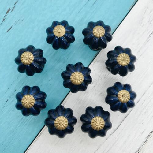 10pcs New Cobalt blue Pumpink Ceramic Door Knob Cabinet Drawer Pull Handles Home Furniture decorative Knobs