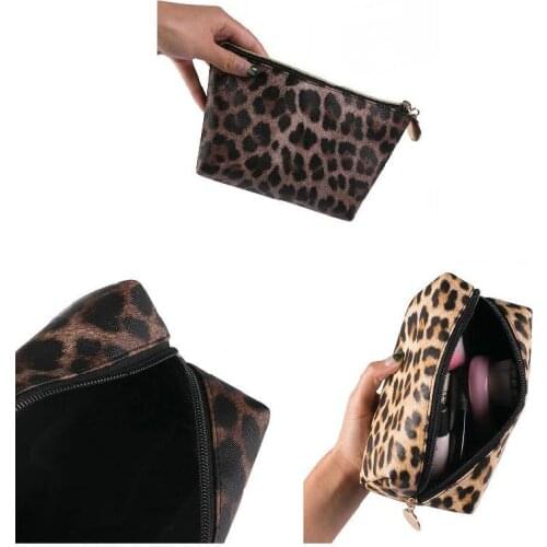 Leopard Print Cosmetic Bag Travel Makeup Pouch Toiletry Bags Makeup Organizer with Zipper JL