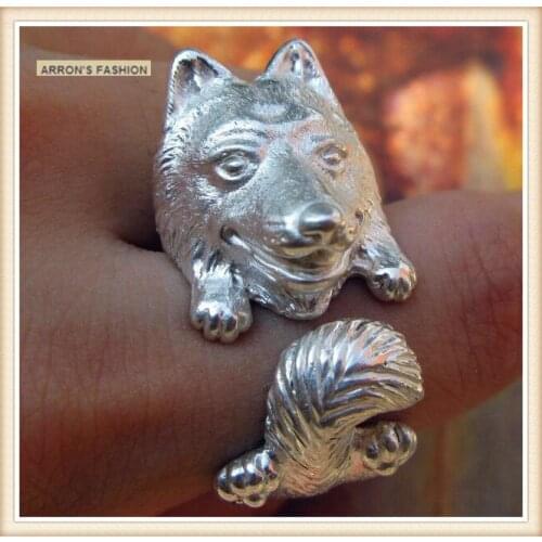 Trendy hip-hop fashion Smiling angel samoyed dog ring adjustable cute animal fashion jewelry