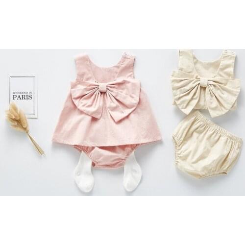 Fashion Babys Sets Summer 2Pcs Big Bow Clothing Suit for Baby Girl Newborn Sleeveless Top Shorts Birthday Party Princess Outfit