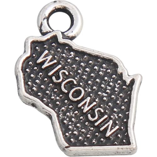 RAINXTAR Fashion American States Alloy Map Charms Wisconsin Charms 13*16mm 50pcs AAC031