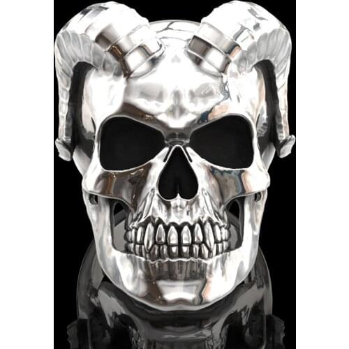 New Gothic Punk Mens Skull Ring High Polished Devil Satan Goat Horn Skull Ring Mens Heavy Metal Motorcycle Jewelry Wholesale