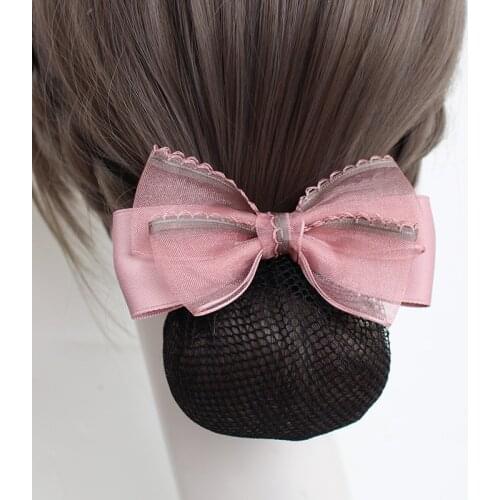 New Handmade Hair Clips Fabric Bow Hairpins Professional Headdress Nurse Stewardess Pocket Net Bun Snood Korean Hair Accessories