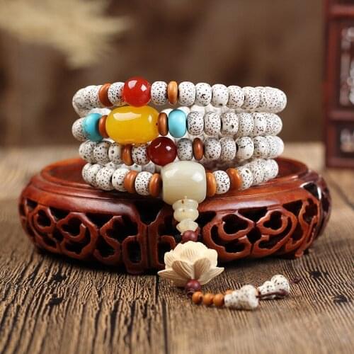 Wholesale Natural Star and Moon Bodhi Necklace 108 Beads Sweater Chain Ethnic Style Buddhist Beads Bracelet Lotus Pendant Access