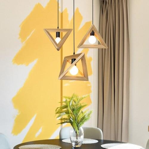 Solid Wood Pendant Lights Triangle Modern Nordic Style Hanging Lamp for Dining Kitchen Decor Bedroom Living Room Bar Home Loft