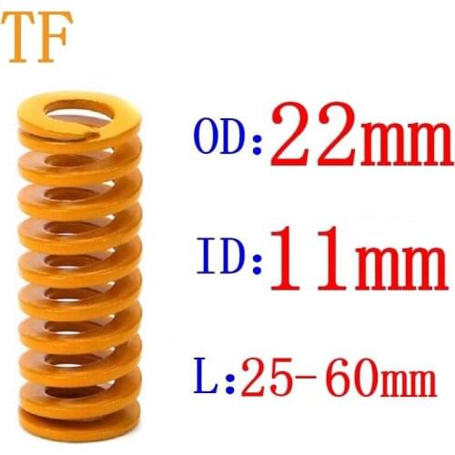 1Pcs Yellow Long Light Load Spiral Stamping Compression Die Spring Outer Diameter 22mm Inner Diameter 11mm Length 25-60mm