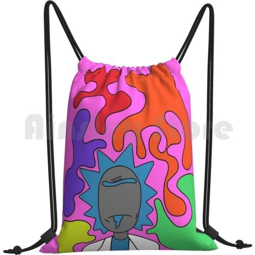 Rick Rainbow Backpack Drawstring Bag Riding Climbing Gym Bag Cartoon Tv Show Pickle Rick Savannas Artwork Green Red Blue