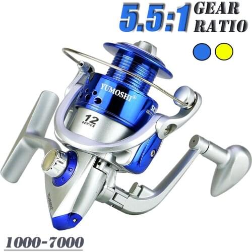 New Upgrade 12BB Fishing Spinning Reel Wheel 5.5:1 Speed Blue Gold Fishing Carp Casting Reels 1000-7000 Series