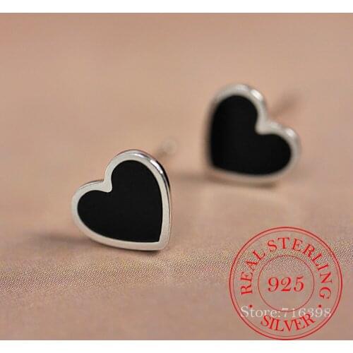 100% 925 Sterling Silver Engagement Enamel Heart Stud Earrings for Women Girls sterling-silver-jewelry Earring Wedding Gifts