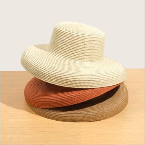 Solid Color High Top Shading Fashion New Straw Hat Sun Protection Big Brim Beach Hat Summer Women Cap