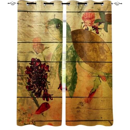 Wood Grain Cartoon Sea Turtle Plant Flower Bedroom Modern Window Curtain for Living Room Decoration Curtains Home Textile Drapes