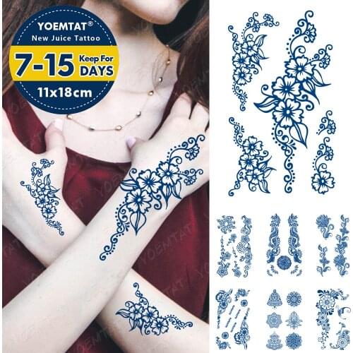 Juice Lasting Ink Tattoos Body Art Waterproof Temporary Tattoo Sticker Mehndi Henna Tatoo Arm Fake Hand Painted Tatto Women