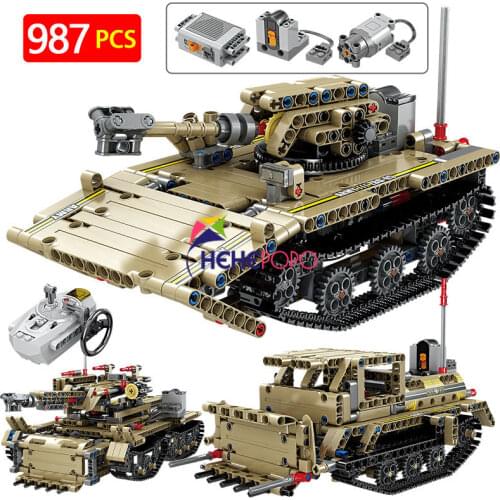 Remote Control Military high-tech Tank Car Building Blocks City Creator RC Chariot WW2 Assault Truck Bricks Toys For Children