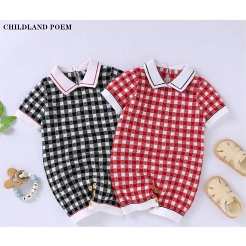 Knitted Baby Romper Jumpsuit Newborn Baby Clothes Plaid Infant Baby Boy Romper Short Sleeve Toddler Baby Jumpsuit For Boys
