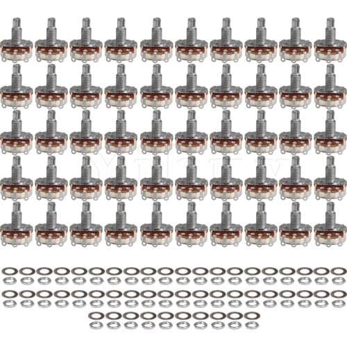 Yibuy Chrome Electric Guitar Bass Audio Volume Pots Potentiometer B500K Coil Tap 18mm Long Split Shaft Pack of 50