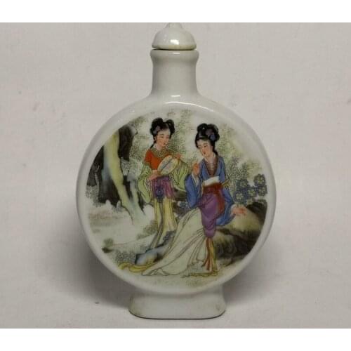 YIZHU CULTUER ART Collection Old Chinese Famille rose Porcelain Painting Beauty Snuff Bottle Decoration Gift