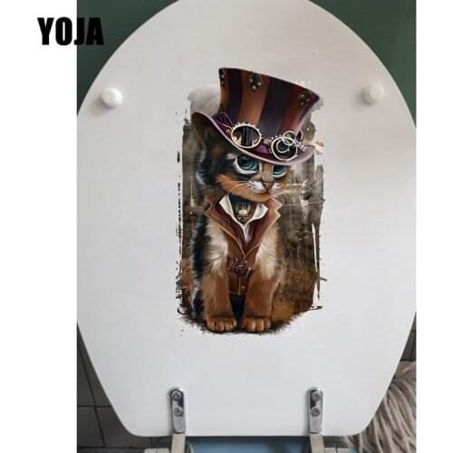 YOJA 14*25CM Classic Cartoon Cat Toilet Sticker Personality Bedroom Wall Decor Mural T1-0104