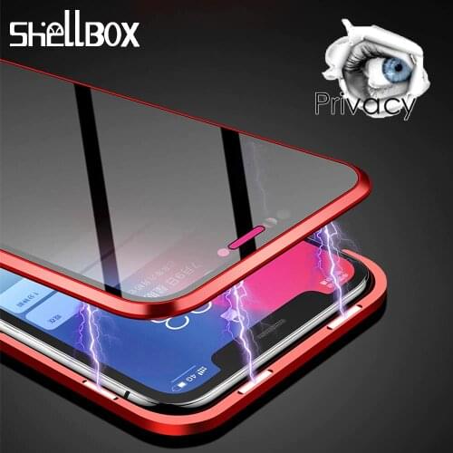 Privacy Tempered Glass Magnetic Case for iPhone 11 Pro Max 7 8 Plus XR Anti Peep Magnet Metal Bumper Full Body Protection Cover