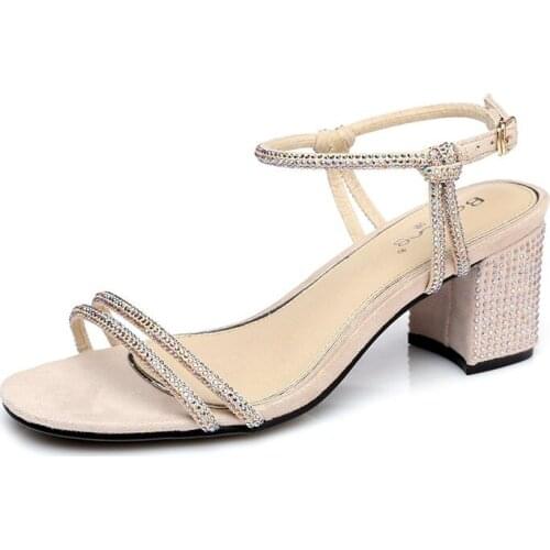 2019 Summer New Style Buckle Thick High Heel Sandals Open Toe Fashion Small Size Womens Shoes