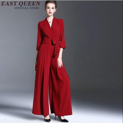 2018 New Arrival womens jumpsuit long length women business casual clothing v-neck elegant jumpsuit with bow belt AA1730 Q