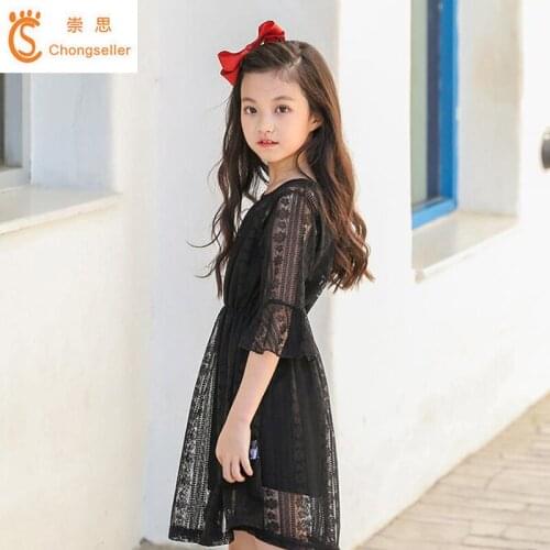2018 Summer Teen Girls Dress Fashion White Black Lace Dress For Teenage Girl Wedding Kids Clothes Princess Dress