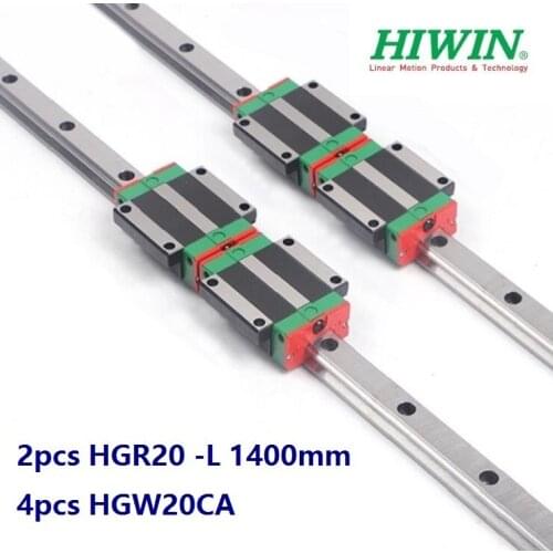 2pcs origial Hiwin rail HGR20 -L 1400mm linear guide + 4pcs HGW20CA HGW20CC flange carriage blocks for cnc router