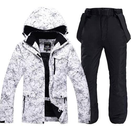 -30 White Mens or Womens Snow Suit Sets Outdoor Winter Wear Snowboard Clothing Waterproof Costumes Ski Jacket + Snow Pant Bibs